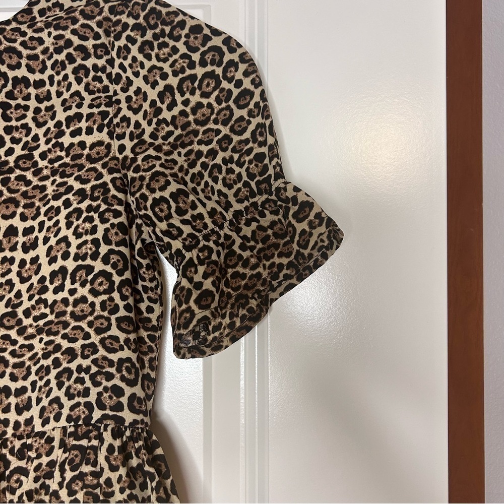 NWT Bardot Junion Ruffled Layered Short Sleeve Lined Leopard Print Youth Dress - Picture 4 of 14